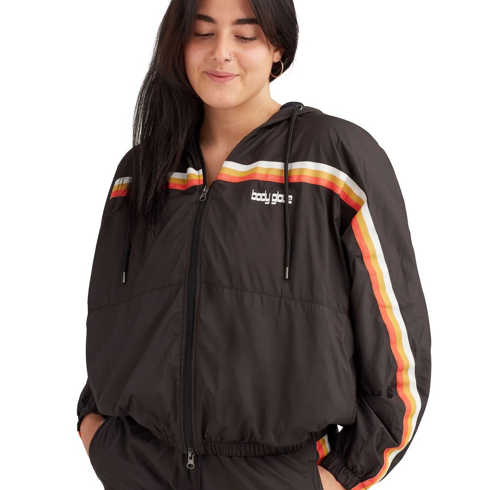 RETRO STRIPES SHELL ZIP-UP HOODIE - BLACK